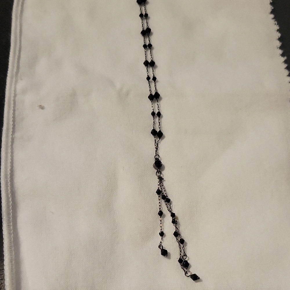 1928 Black Beaded Lariat Necklace with Dangle Accents